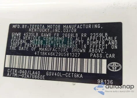 2009 Toyota Camry Xle V6 из США, поврежденный, VIN 4T1BK46K29U581327